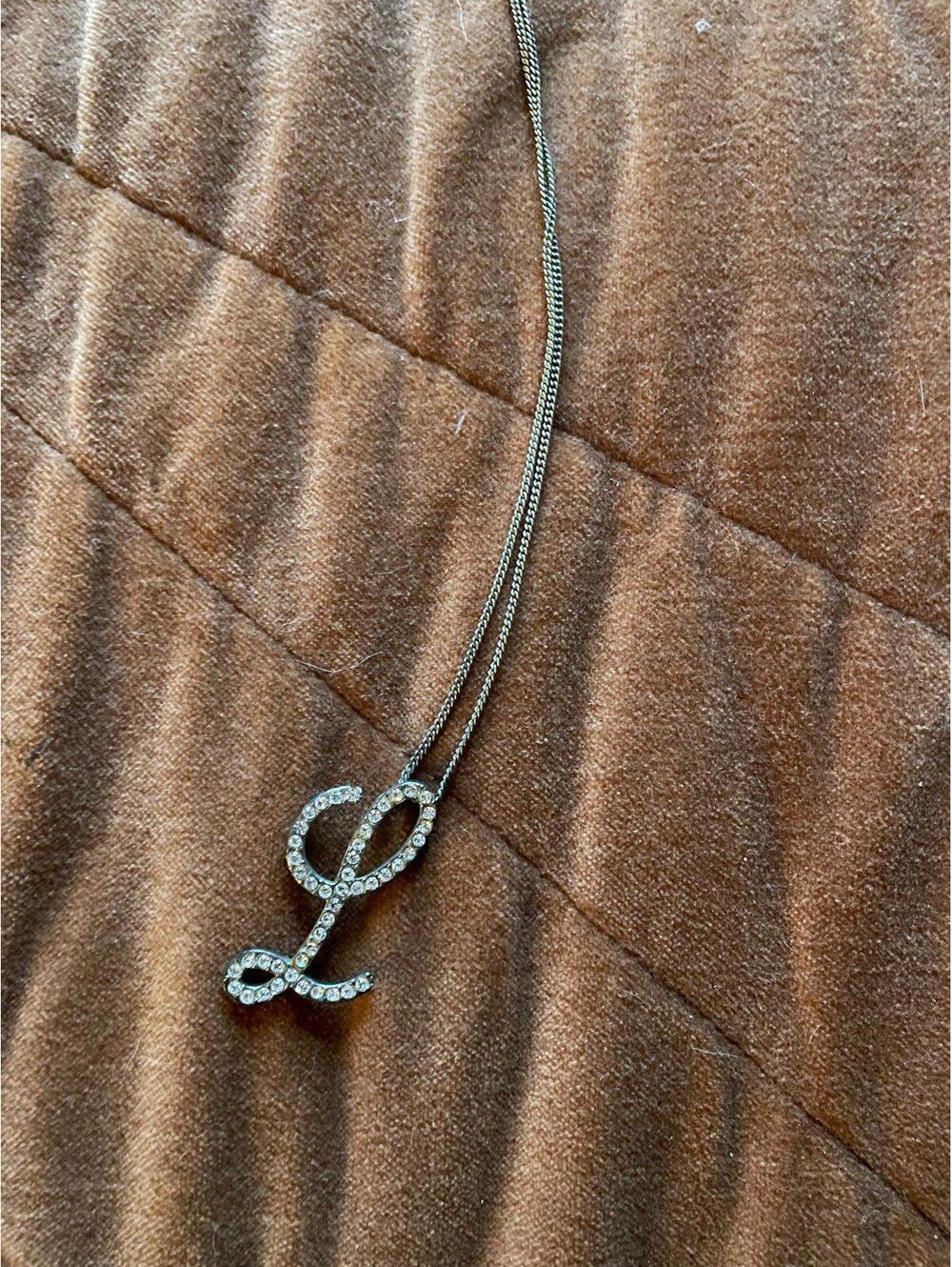 Arden B vintage faux diamond silver “L” neckless